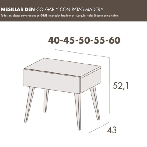 Mesilla Den 1 cajón con pata de madera alta