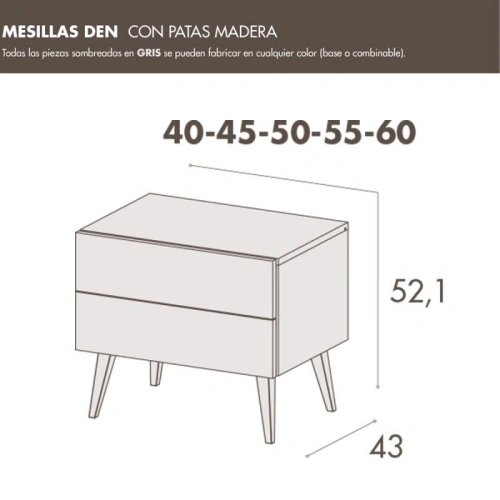 Mesilla Den 2 cajones con pata de madera baja