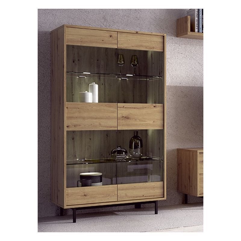 Aparador Cocina Mueble Vitrina de Cristal con 2 Puertas y 2