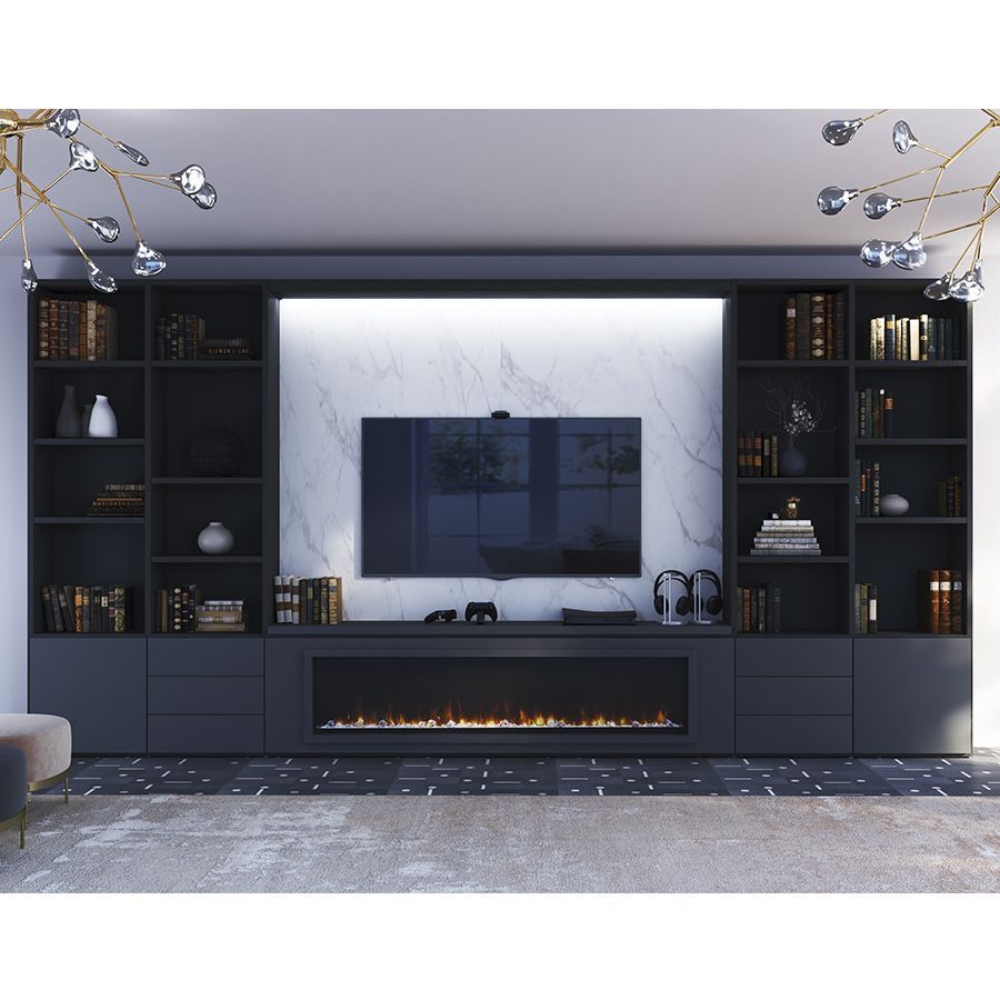 Mueble de TV con chimenea eléctrica y vitrina - Mobel2